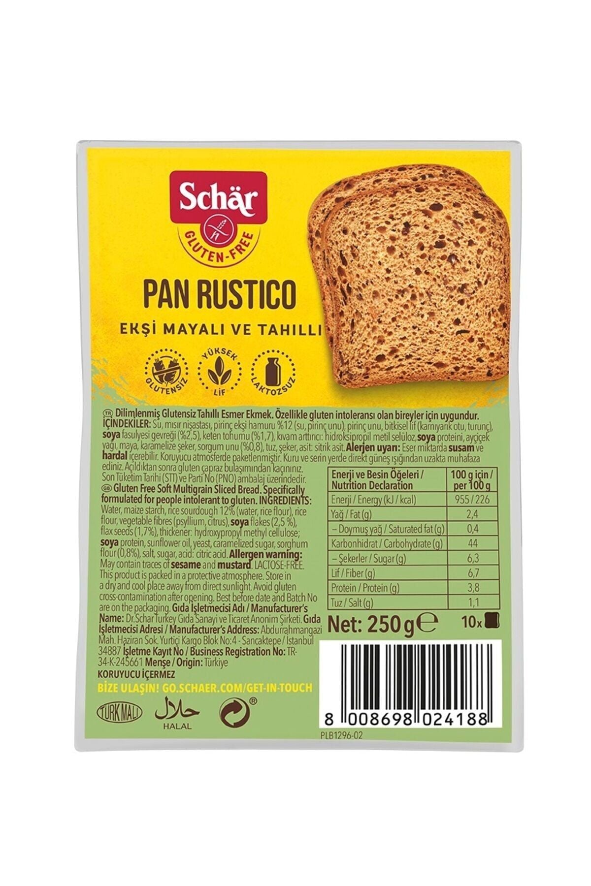 Rustico Glutensiz Lifli Ekmek 250 gr (8 ADET)