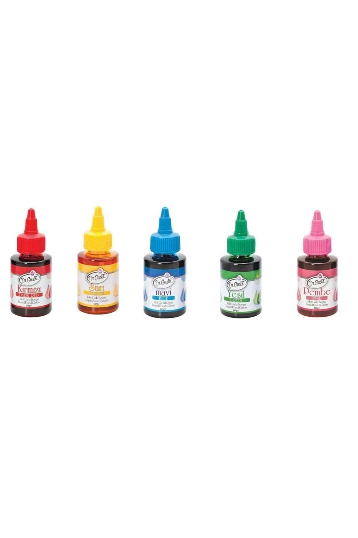 Su Bazlı Likit Sıvı Gıda Boyası 5 Li Set (5 Adet - 5 Renk) Sarı - Mavi - Kırmızı - Yeşil - Pembe