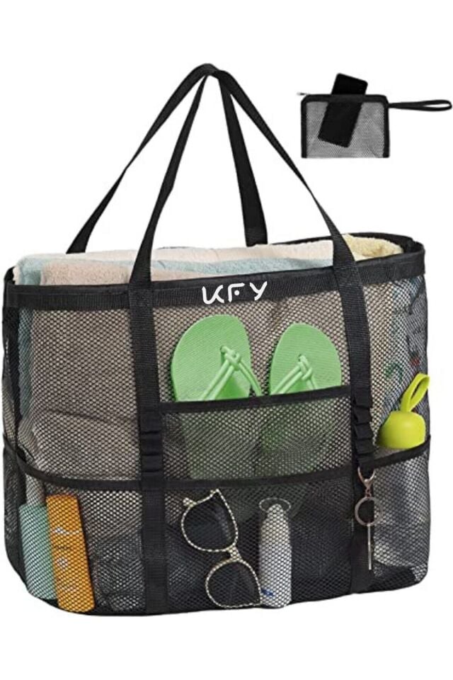 Kitchenify Plaj Çantası, Piknik Çantası, Kadın Plaj Çantası File Plaj Çantası Kum Tutmaz