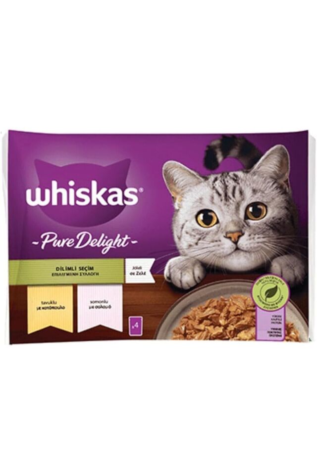 Whiskas Pouch Pure Delight Jöle İçinde Tavuklu ve Somonlu Yetişkin Kedi Konservesi 4x85 Gr