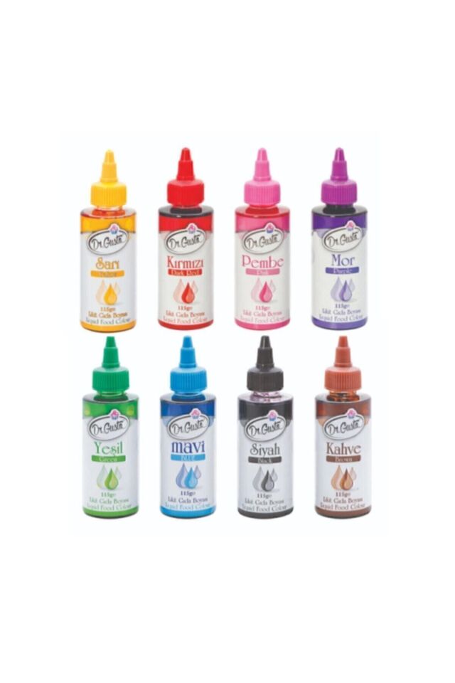 115 Gr Sıvı Gıda Boyası 8'li Set 8x115 Gr Sarı Kırmızı Pembe Mor Yeşil Mavi Siyah Kahverengi
