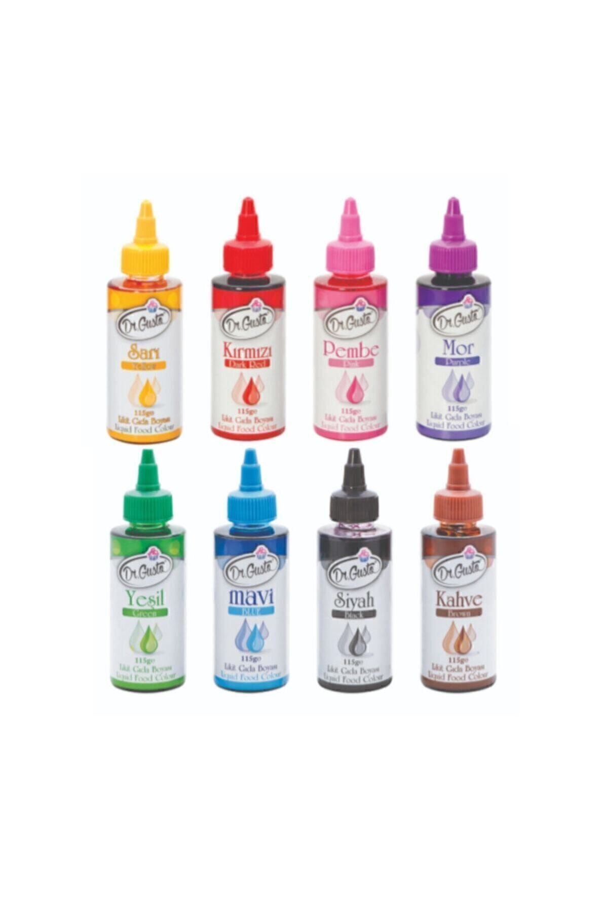 115 Gr Sıvı Gıda Boyası 8'li Set 8x115 Gr Sarı Kırmızı Pembe Mor Yeşil Mavi Siyah Kahverengi