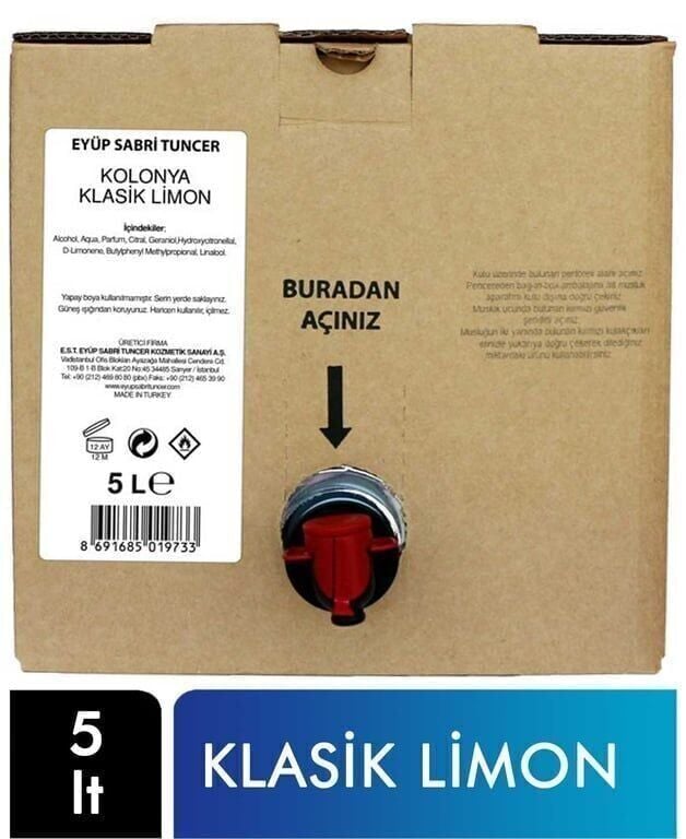 Eyüp Sabri Tuncer 5 Litre Limon Kolonyası Koli (4 Adet)