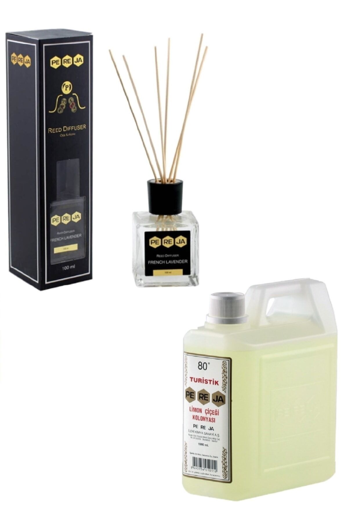 Çubuklu Oda Kokusu Fransız Lavanta 100 ml ve Limon Çiçeği Kolonyası 1 lt