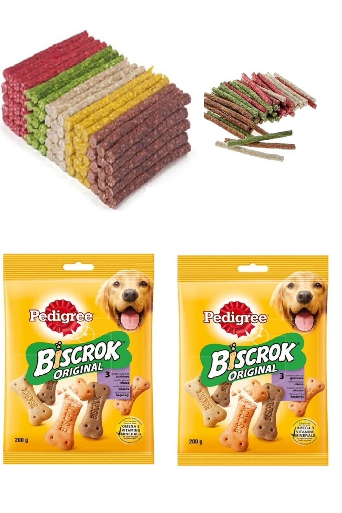 Munchy Çubuk Köpek Ödül 14 cm 6-7 gr 100'lü Ve 2 Adet Biscrok Köpek Ödülü 200 gr