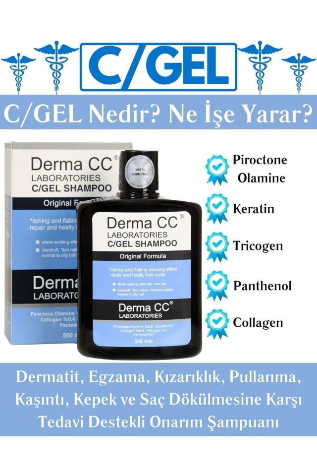Derma CC LABORATORIES C/gel Shampoo - Saç Köklerini Onaran Bakım Şampuanı 500 ml