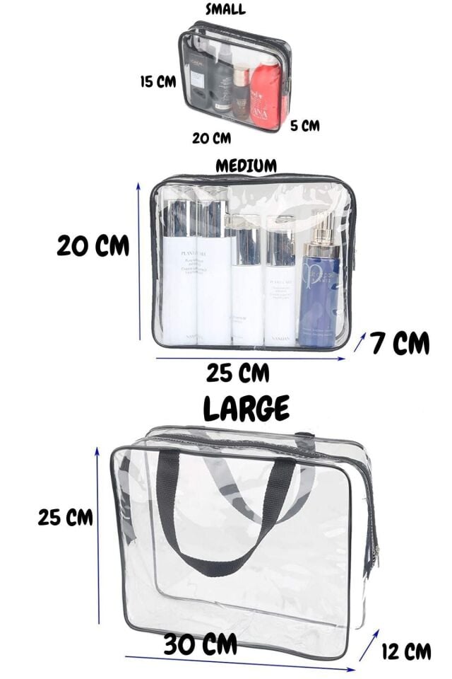 Bybaby Tatil, Plaj, Kozmetik ,makyaj Bakım Çantası Seti, Şeffaf Su Geçirmez , 3 Adet Çanta