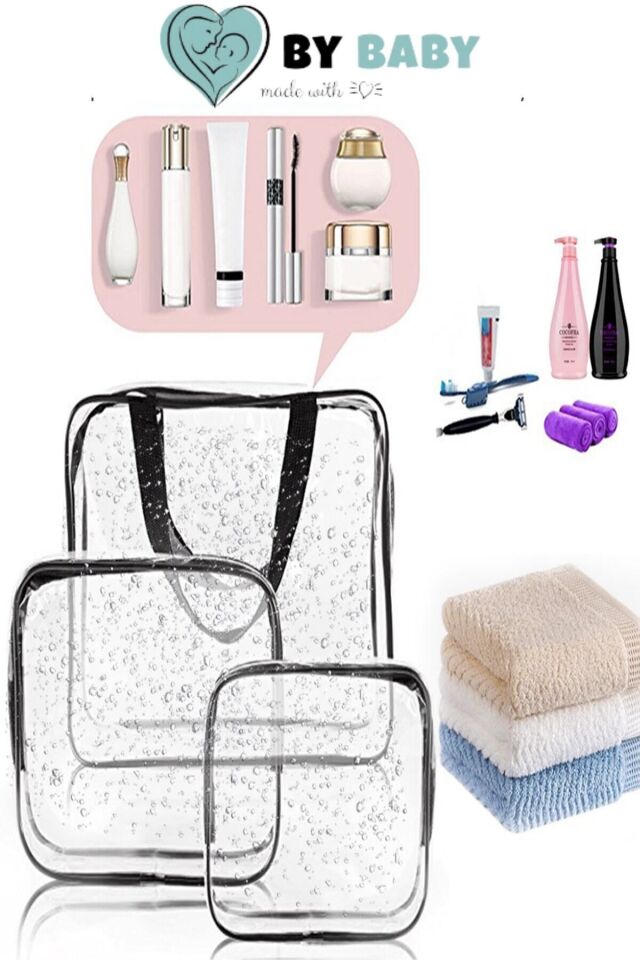 Bybaby Tatil, Plaj, Kozmetik ,makyaj Bakım Çantası Seti, Şeffaf Su Geçirmez , 3 Adet Çanta