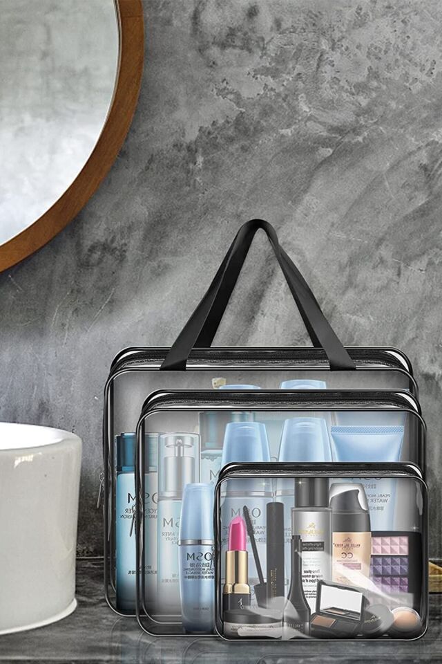 Bybaby Tatil, Plaj, Kozmetik ,makyaj Bakım Çantası Seti, Şeffaf Su Geçirmez , 3 Adet Çanta