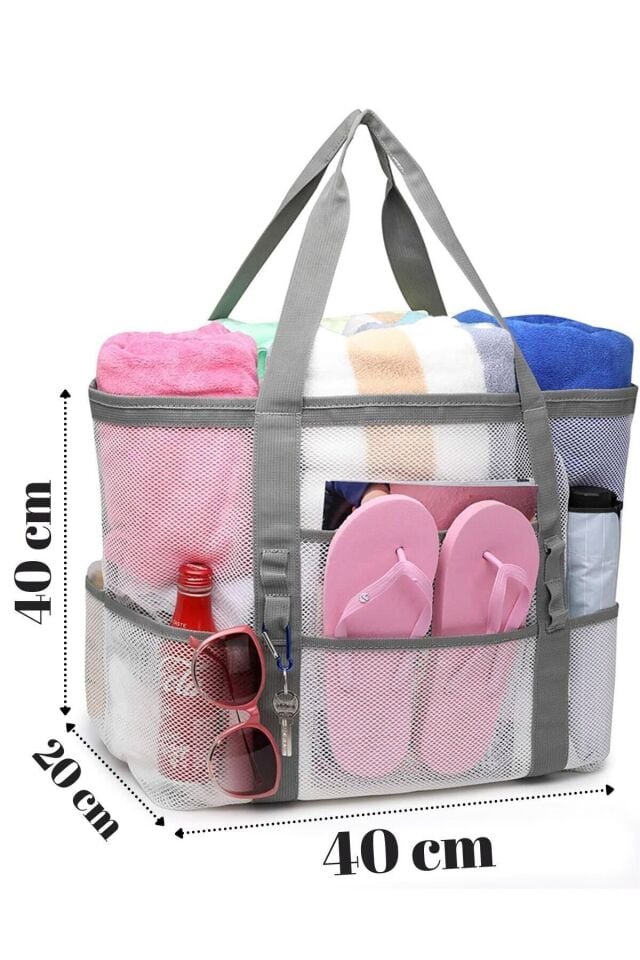 Bybaby Plaj Çantası, Piknik Çantası , Büyük Boy Çok Cepli Kum Tutmaz Kadın Plaj Çantası