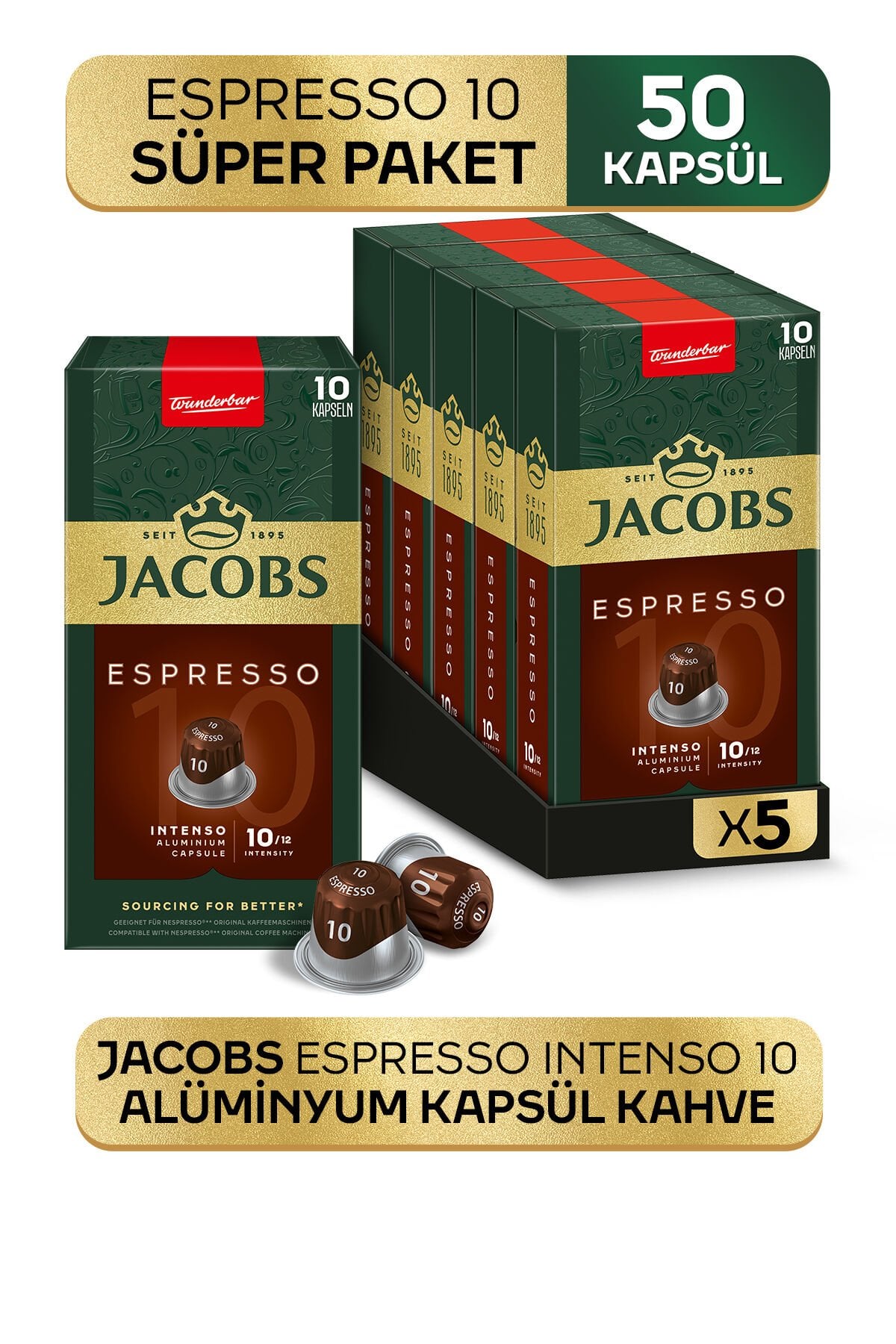 Espresso 10 Intenso Nespresso Uyumlu Alüminyum Kapsül Kahve 10 Adet X 5 Paket
