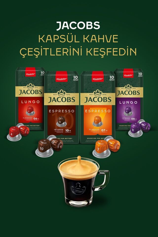 Jacobs Lungo 8 Intenso Nespresso Uyumlu Alüminyum Kapsül Kahve 10 Adet X 5 Paket