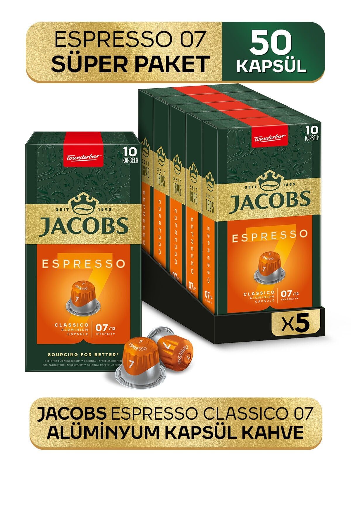 Espresso 7 Classico Nespresso Uyumlu Alüminyum Kapsül Kahve 10 Adet X 5 Paket