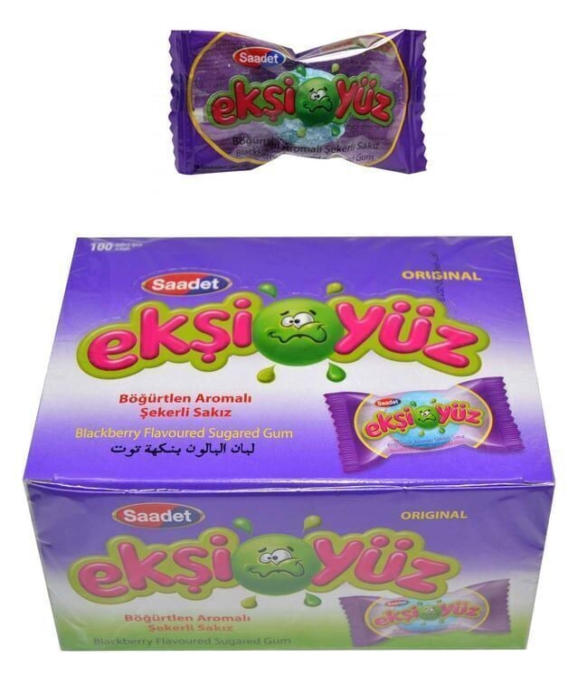 Ekşi Yüz Böğürtlen Aromalı 100'lü Paket Sakız