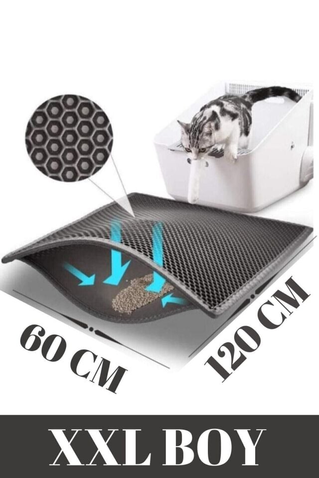 Bypet Kedi Tuvaleti Önü Elekli Kedi Kumu Paspası- Xxl Boy- Gri Renk (60 X 120 Cm)