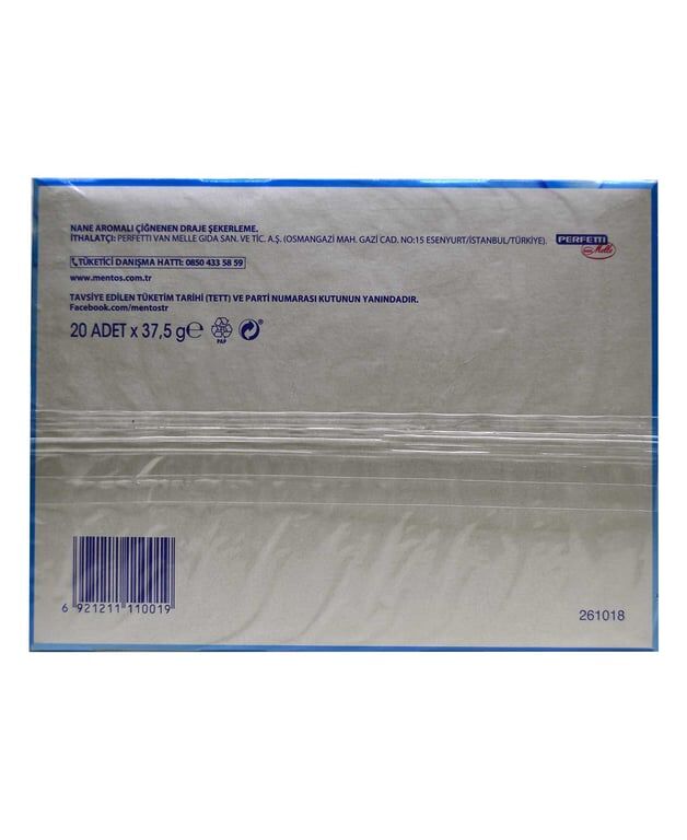 Mentos Şekerleme 37,5 gr X 20'li Paket Nane Aromalı Çiğnenen Draje