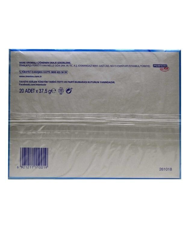 Mentos Şekerleme 37,5 gr X 20'li Paket Nane Aromalı Çiğnenen Draje