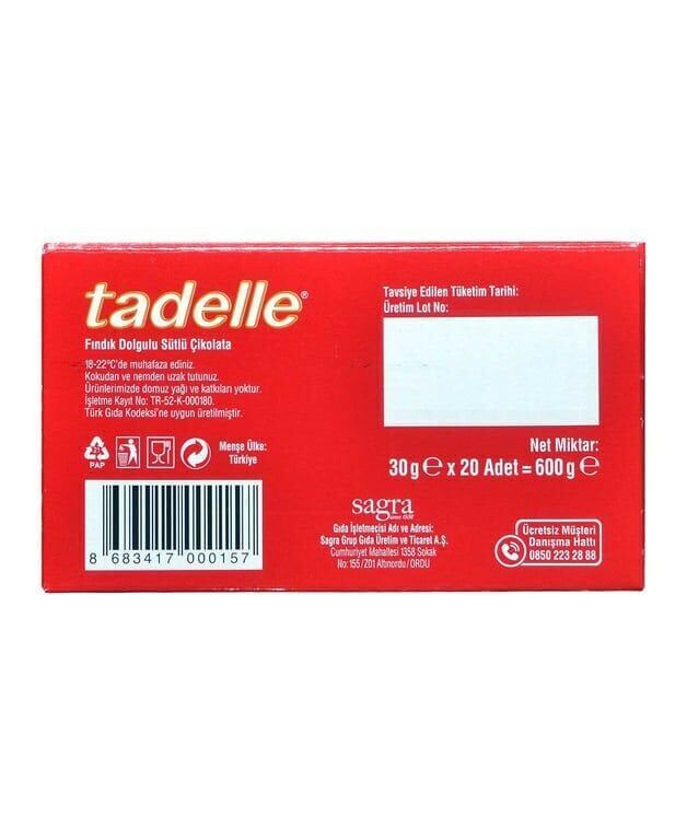 Tadelle Fındıklı Sütlü Çikolata 30 gr 20'li Paket