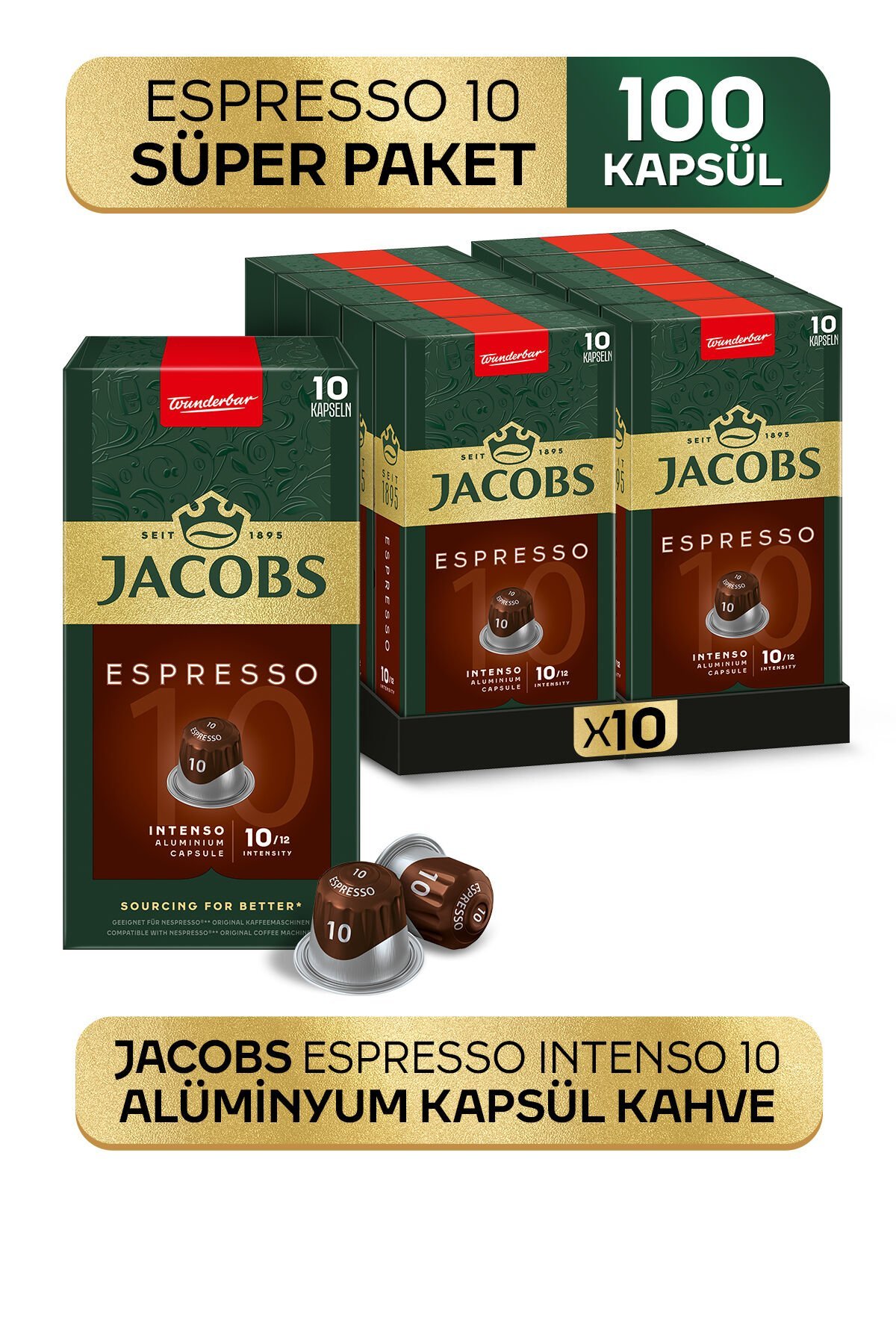 Espresso 10 Intenso Nespresso Uyumlu Alüminyum Kapsül Kahve 10 Adet X 10 Paket