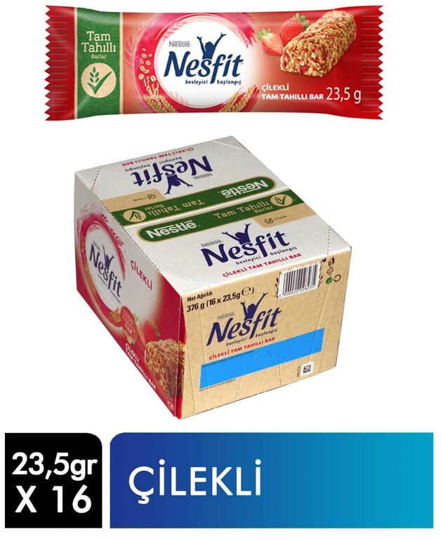 Nestle Nesfit Tam Tahıllı Bar 23,5 gr 16'lı Paket Çilekli