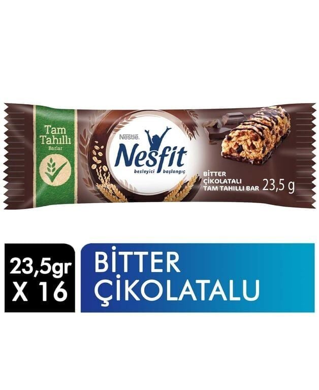 Nestle Nesfit Tam Tahıllı Bar 23,5 gr 16'lı Paket Bitter Çikolatalı