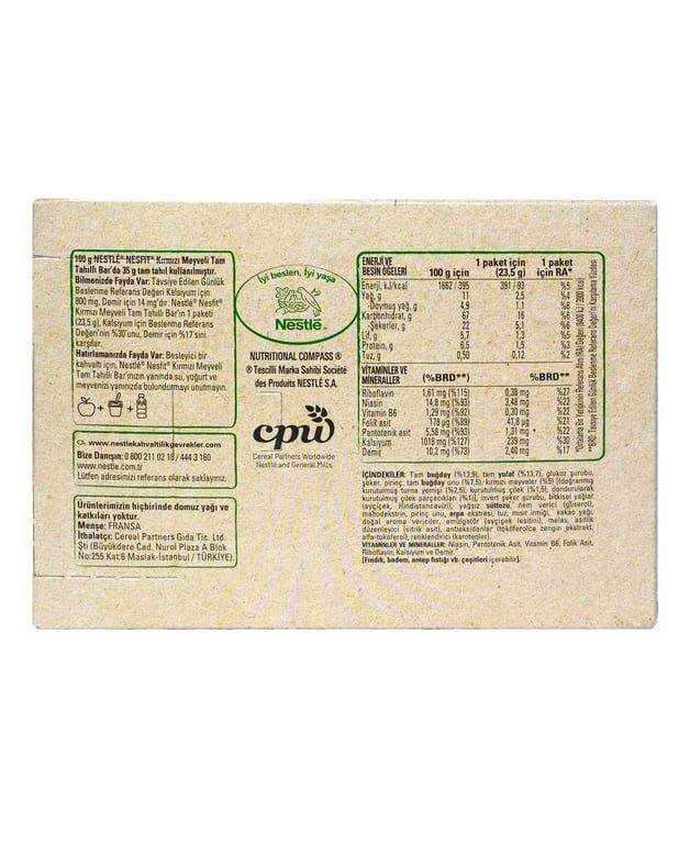 Nestle Nesfit Tam Tahıllı Bar 23,5 gr 16'lı Paket Kırmızı Meyveli