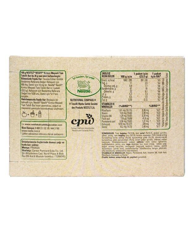 Nestle Nesfit Tam Tahıllı Bar 23,5 gr 16'lı Paket Kırmızı Meyveli