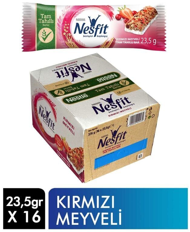 Nestle Nesfit Tam Tahıllı Bar 23,5 gr 16'lı Paket Kırmızı Meyveli