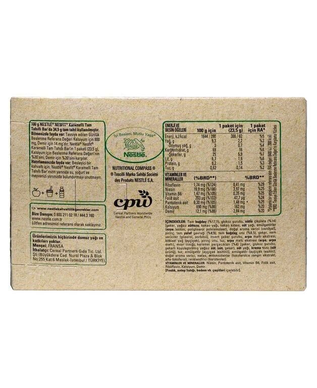 Nestle Nesfit Tam Tahıllı Bar 23,5 gr 16'lı Paket Karamelli