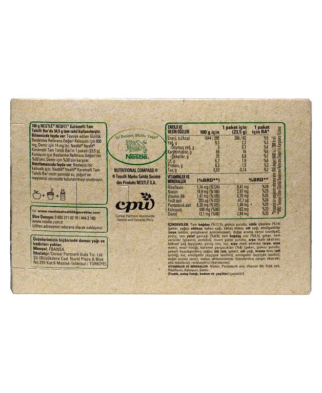 Nestle Nesfit Tam Tahıllı Bar 23,5 gr 16'lı Paket Karamelli