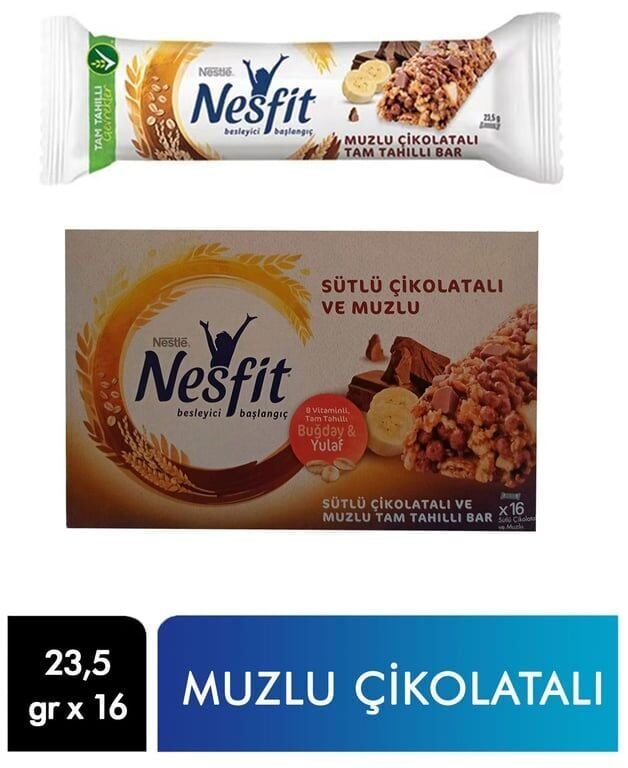 Nestle Nesfit Tam Tahıllı Bar 23,5 gr 16'lı Paket Çikolata Muz