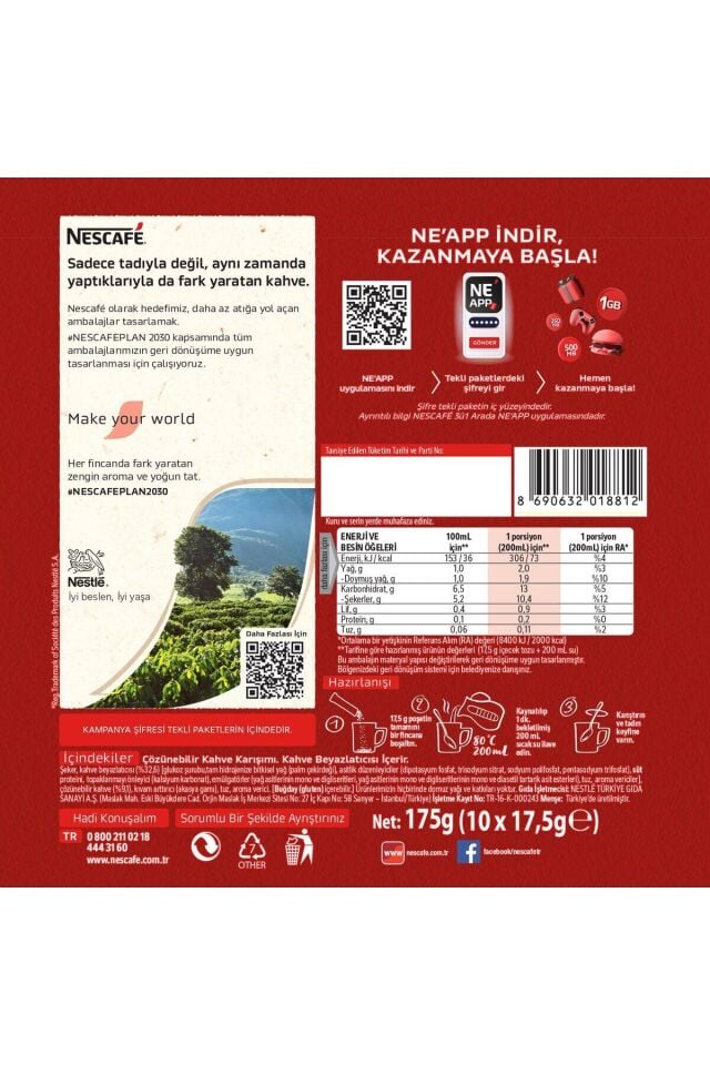 Nescafé 3ü1 Arada Original Çözünebilir Kahve 10 x 10'lu paket (10x17,5g)