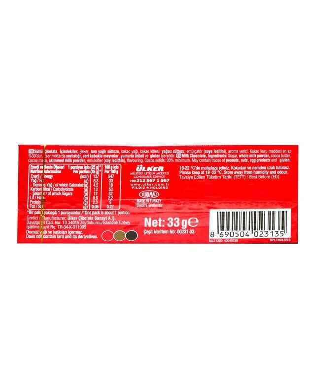 Ülker Napoliten Sütlü Çikolata 33 gr 20'li Paket
