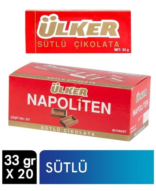 Ülker Napoliten Sütlü Çikolata 33 gr 20'li Paket