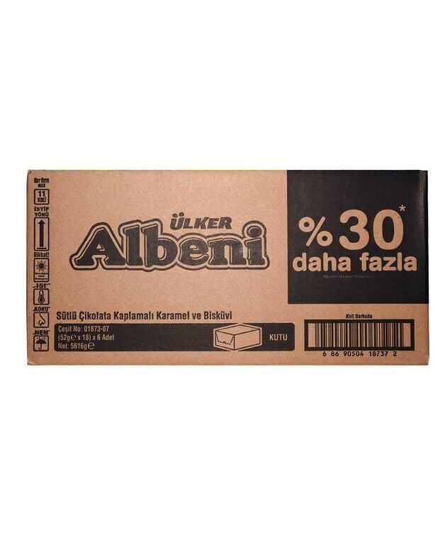 Ülker Albeni Çikolata 52 gr X 18'li Paket Sütlü Çikolata Kaplı Karamelli