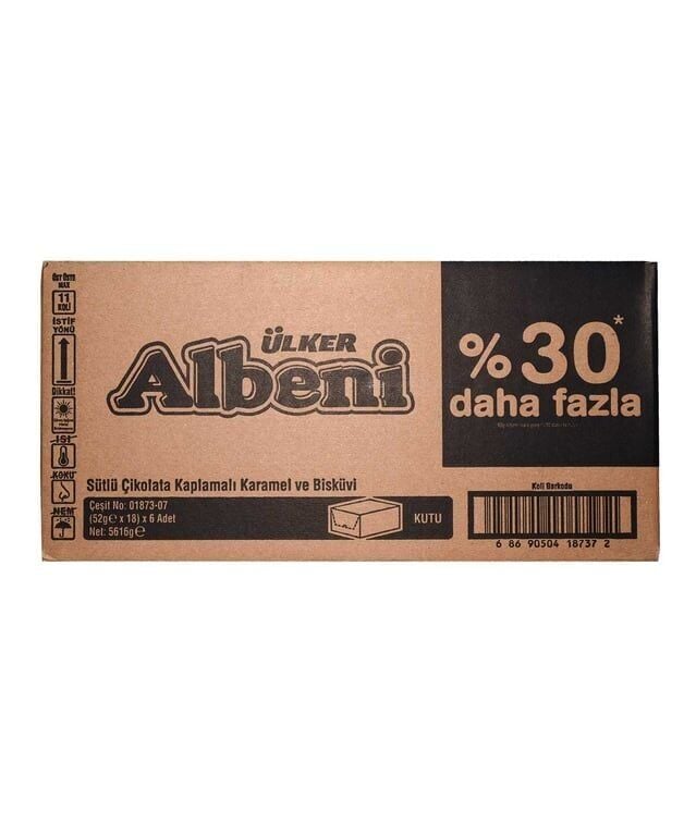 Ülker Albeni Çikolata 52 gr X 18'li Paket Sütlü Çikolata Kaplı Karamelli