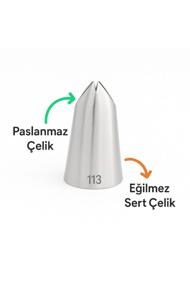 Kitchenify Krema Sıkma Torbası Ucu Yaprak Duy 113, Paslanmaz Çelik Orta Boy, Krema Duyu, Şanti Torbası Ucu,