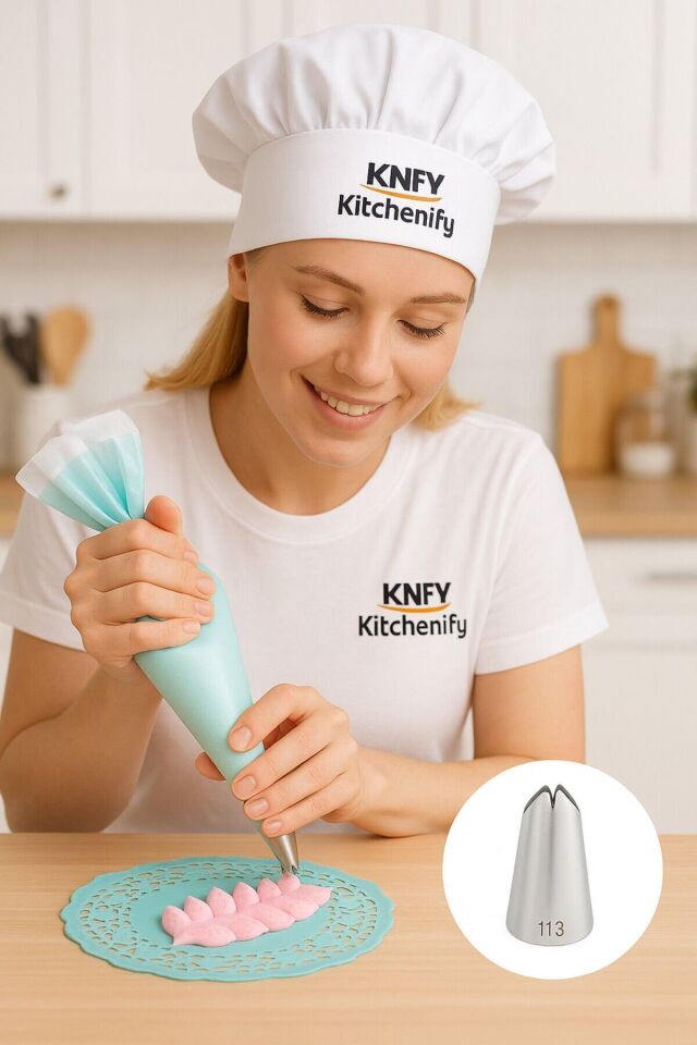 Kitchenify Krema Sıkma Torbası Ucu Yaprak Duy 113, Paslanmaz Çelik Orta Boy, Krema Duyu, Şanti Torbası Ucu,