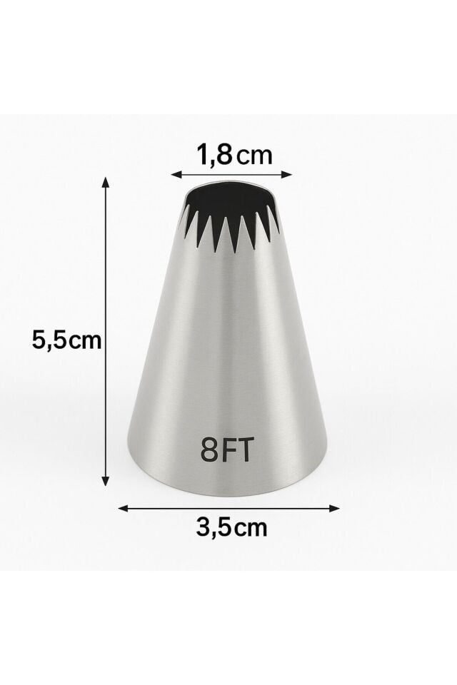Kitchenify Krema Sıkma Torbası Ucu Paslanmaz Çelik 8FT Büyük Boy, Krema Duyu, Şanti Torbası Ucu,