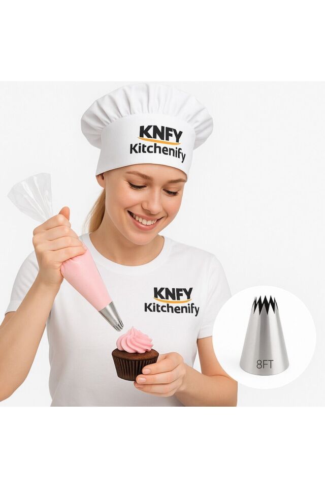 Kitchenify Krema Sıkma Torbası Ucu Paslanmaz Çelik 8FT Büyük Boy, Krema Duyu, Şanti Torbası Ucu,