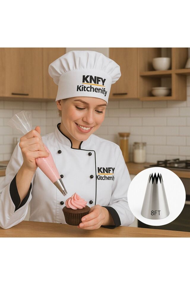 Kitchenify Krema Sıkma Torbası Ucu Paslanmaz Çelik 8FT Büyük Boy, Krema Duyu, Şanti Torbası Ucu,