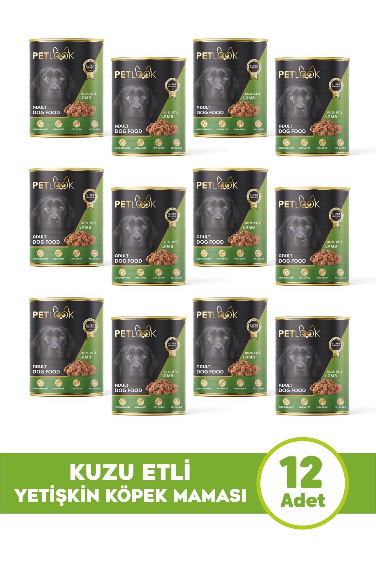 Konserve Köpek Maması Yetişkin Kuzu Etli, Kıyılmış Etli, Pate 415 gr 12 Adet Yaş Mama Düşük Tahıllı