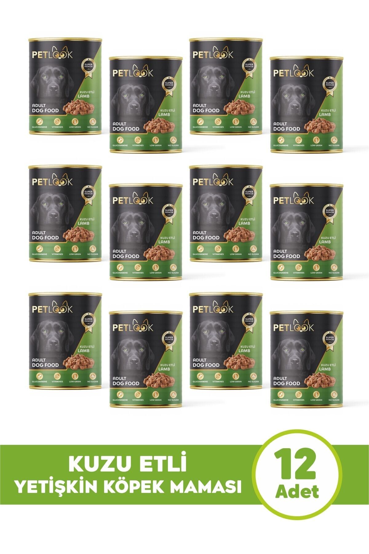 Konserve Köpek Maması Yetişkin Kuzu Etli, Kıyılmış Etli, Pate 415 gr 12 Adet Yaş Mama Düşük Tahıllı