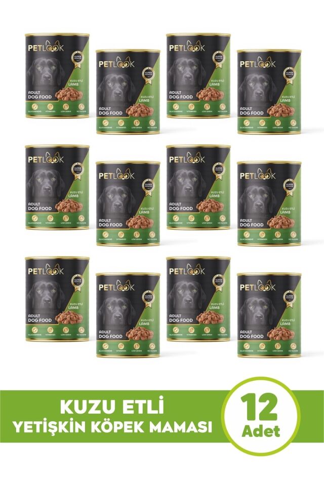 Petlook Konserve Köpek Maması Yetişkin Kuzu Etli, Kıyılmış Etli, Pate 415 gr 12 Adet Yaş Mama Düşük Tahıllı