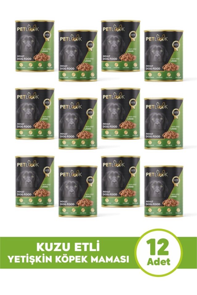 Petlook Konserve Köpek Maması Yetişkin Kuzu Etli, Kıyılmış Etli, Pate 415 gr 12 Adet Yaş Mama Düşük Tahıllı