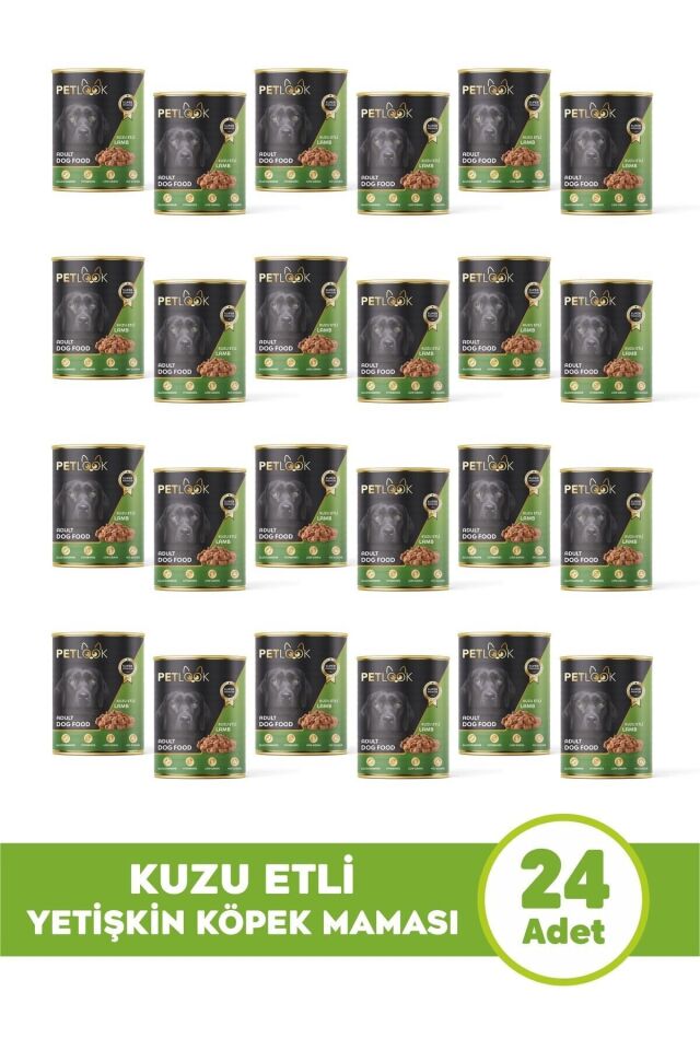 Petlook Konserve Köpek Maması Yetişkin Kuzu Etli, Kıyılmış Etli Pate 415 gr 24 Adet Yaş Mama Düşük Tahıllı