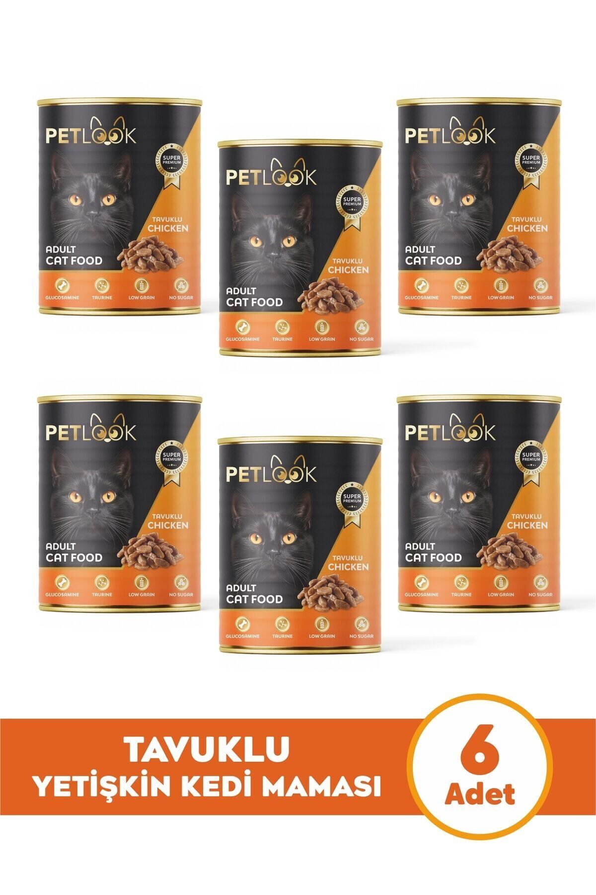 Petlook Konserve Kedi Maması Yetişkin Tavuk Etli, Kıyılmış Etli, Pate 415 gr 6 Adet Yaş Mama Düşük Tahıllı