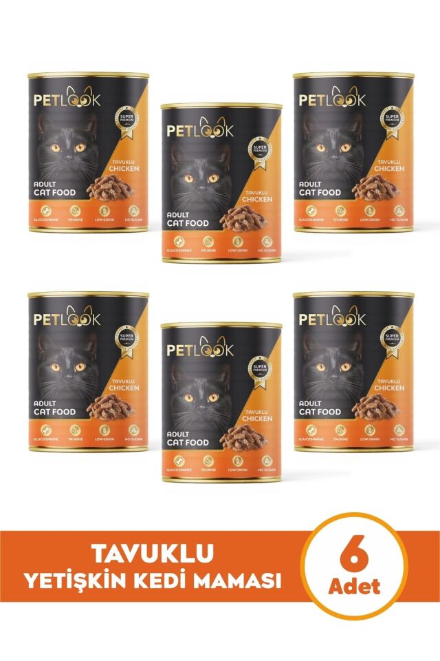 Petlook Konserve Kedi Maması Yetişkin Tavuk Etli, Kıyılmış Etli, Pate 415 gr 6 Adet Yaş Mama Düşük Tahıllı