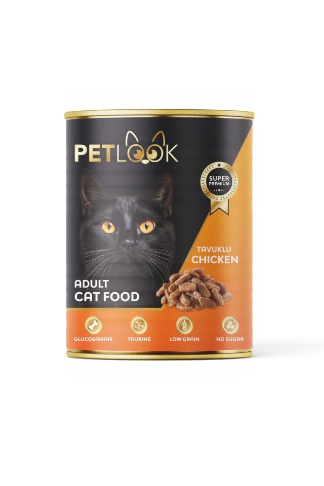 Petlook Konserve Kedi Maması Yetişkin Tavuk Etli, Kıyılmış Etli, Pate 415 gr 12 Adet Yaş Mama Düşük Tahıllı