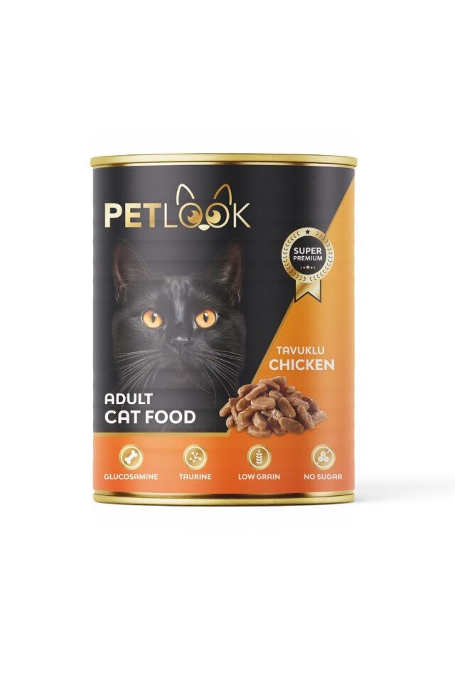 Petlook Konserve Kedi Maması Yetişkin Tavuk Etli, Kıyılmış Etli, Pate 415 gr 12 Adet Yaş Mama Düşük Tahıllı